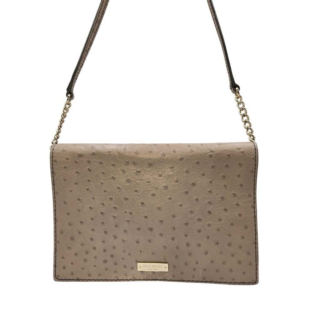 Kate Spade Ostrich Embossed Leather Chain Crossbody Clutch Bag Beige